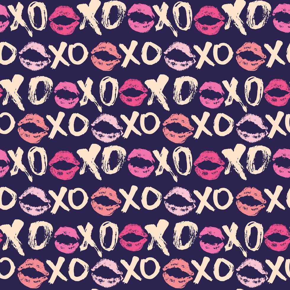 Xoxo cepillo letras signos de patrones sin fisuras, frase caligráfica de abrazos y besos de grunge, abreviatura de jerga de Internet símbolos xoxo, ilustración vectorial aislado sobre fondo blanco vector