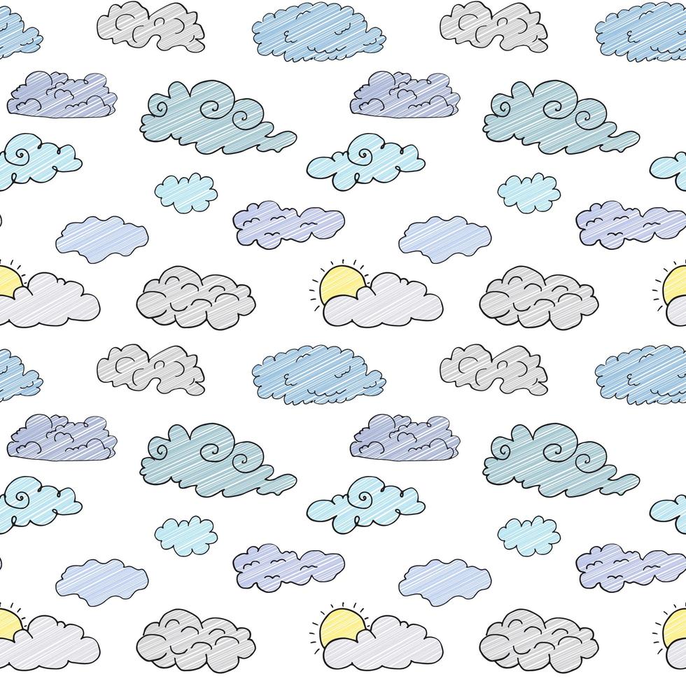 Hand drawn Doodle set of different Clouds, sketch Collection  vector illustration isolated on white