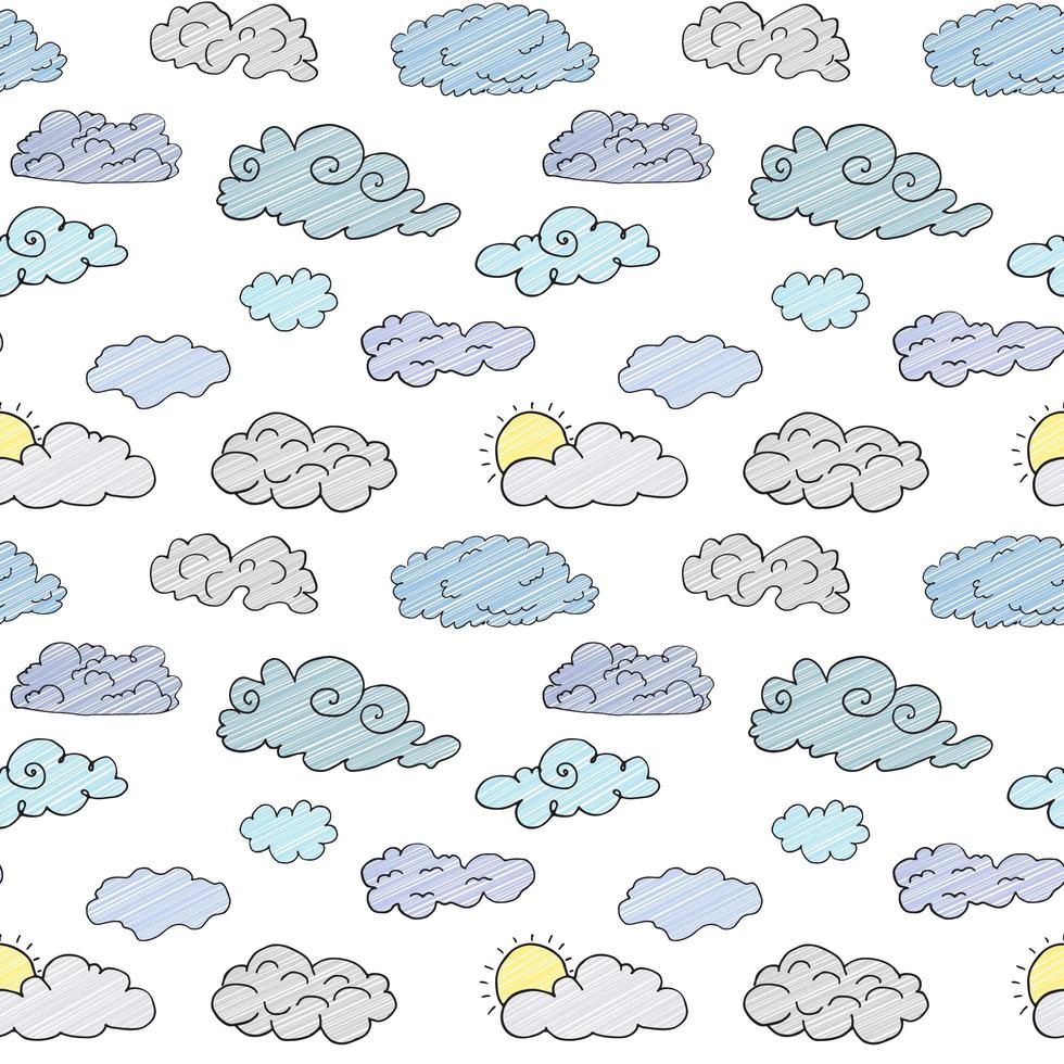 Conjunto de garabatos dibujados a mano de diferentes nubes, ilustración de vector de colección de bocetos aislado en blanco