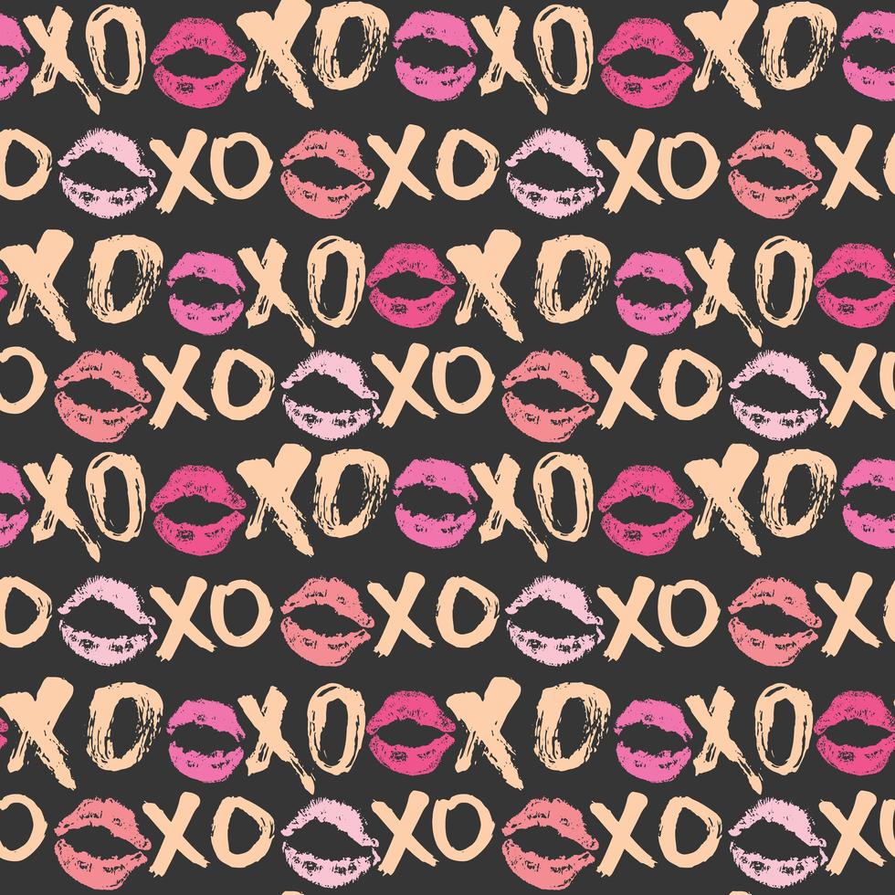 XOXO brush lettering signs seamless pattern, Grunge calligraphic hugs and kisses Phrase, Internet slang abbreviation XOXO symbols, vector illustration isolated on white background