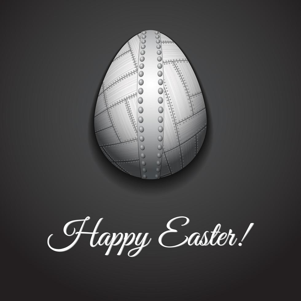 Diseño de tarjeta de felicitación de Pascua feliz con huevo de Pascua de metal creativo sobre fondo oscuro y firmar feliz Pascua de Resurrección, ilustración vectorial vector