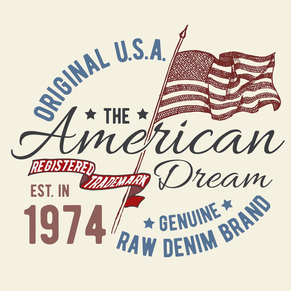 T-shirt typography design, USA printing graphics, typographic american vector illustration, united states graphic design for label or t-shirt print, Badge, Applique