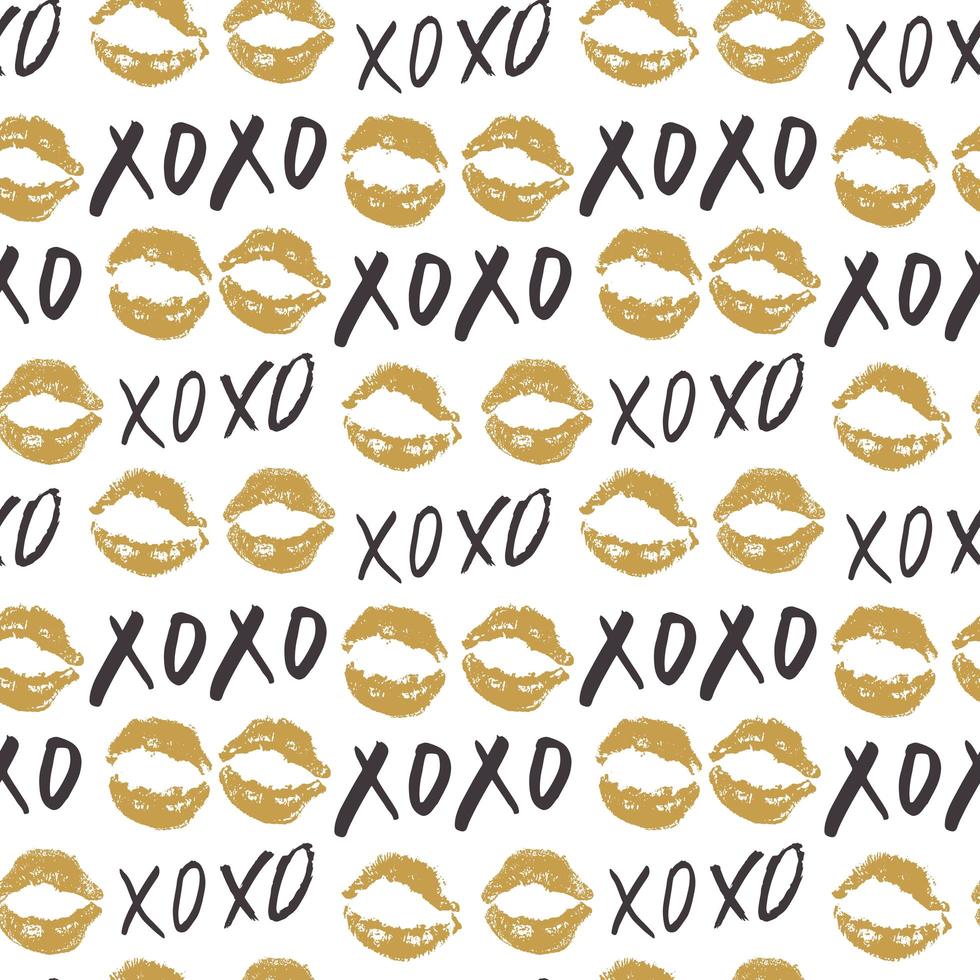 XOXO brush lettering signs seamless pattern, Grunge calligraphic hugs and kisses Phrase, Internet slang abbreviation XOXO symbols, vector illustration isolated on white background