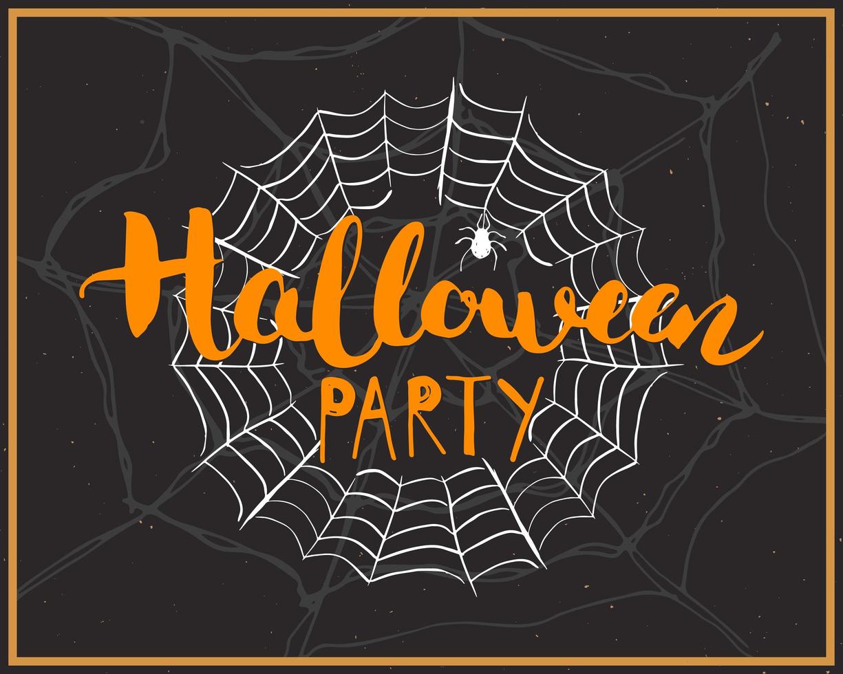 Halloween greeting card. Lettering calligraphy sign and hand drawn elements, party invitation or holiday banner design vector illustration