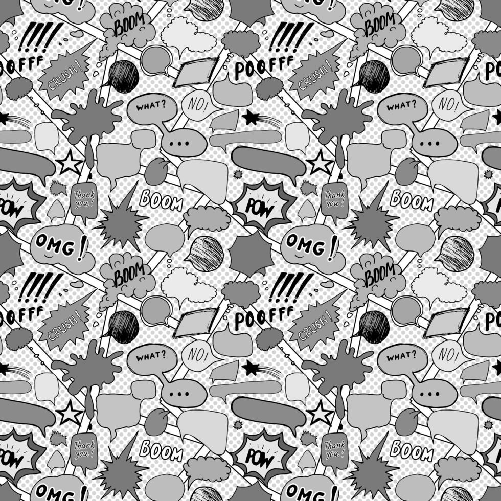 Seamless pattern background with handdrawn comic book speech bubbles, vector illustration