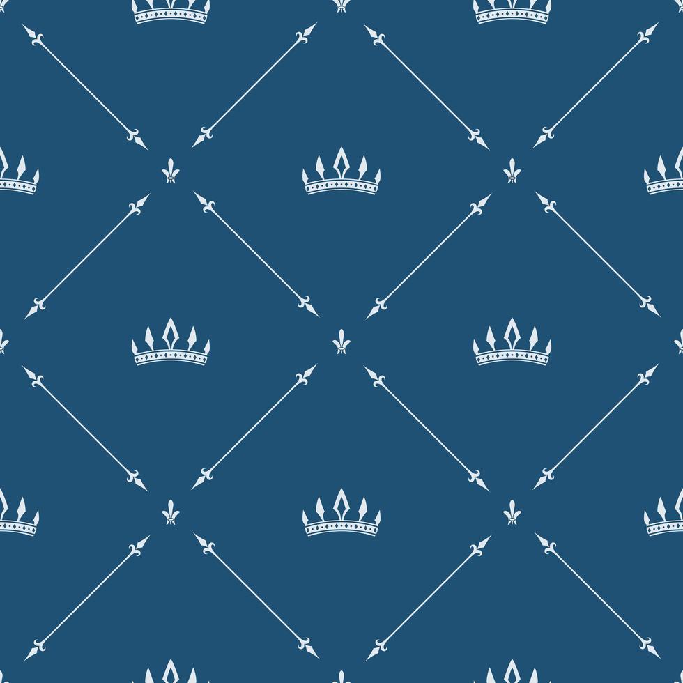 Royal wallpaper seamless pattern with crown and decorative elements. Luxury background vector