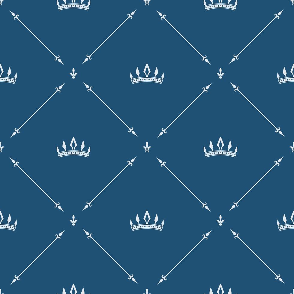 Royal wallpaper seamless pattern with crown and decorative elements. Luxury background vector