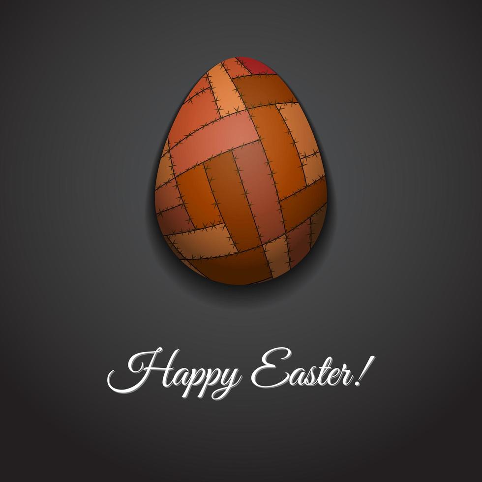 Happy Easter greeting card design with creative patchwork easter egg on dark background and sign Happy Easter, vector illustration