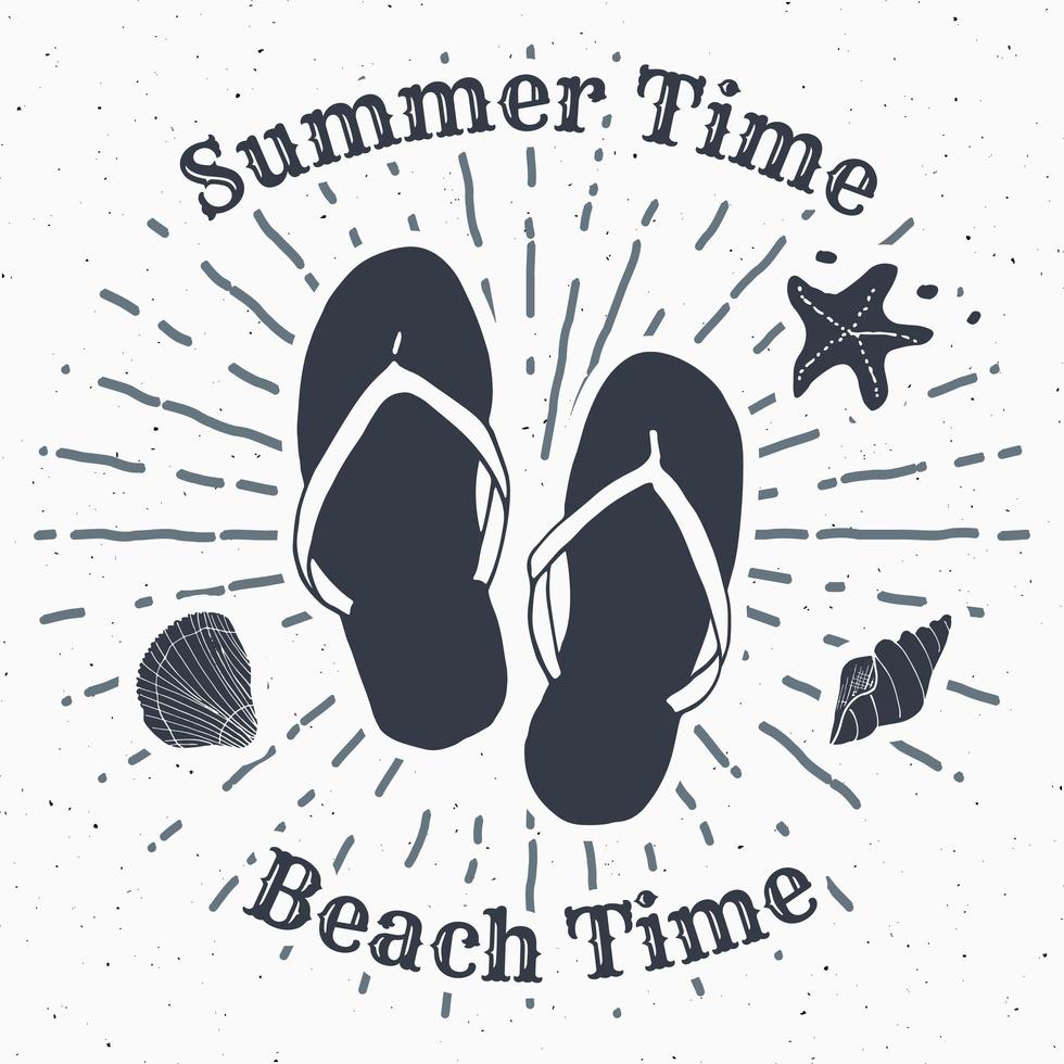 Vintage Label Hand Drawn Flip Flops retro badge, Summer Vector