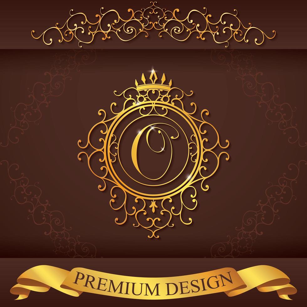 Letter O. Luxury Logo template flourishes calligraphic elegant ornament lines. Business sign, identity for Restaurant, Royalty, Boutique, Hotel, Heraldic, Jewelry, Fashion, vector illustration