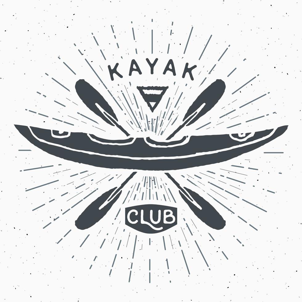 Kayak club vintage label, Hand drawn sketch, grunge textured retro badge, typography design t-shirt print, vector illustration