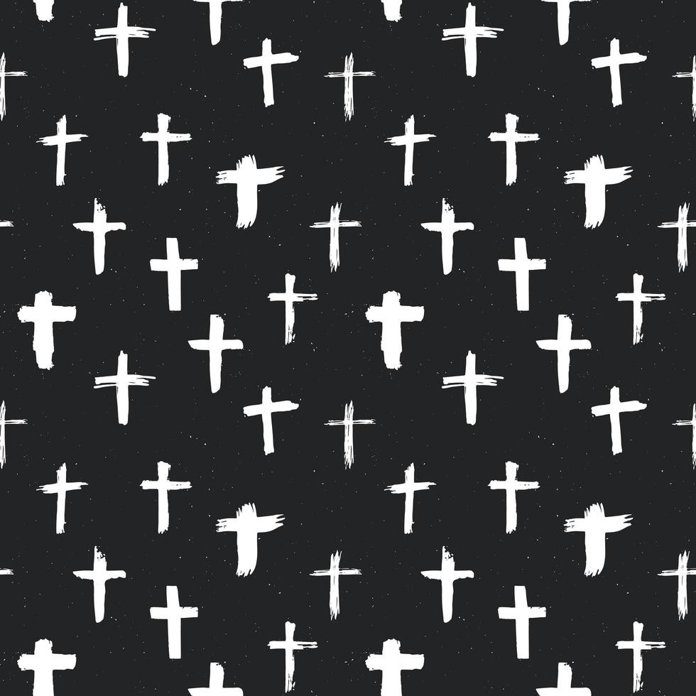 Cross symbols seamless pattern grunge hand drawn Christian crosses, religious signs icons, crucifix symbol vector illustration