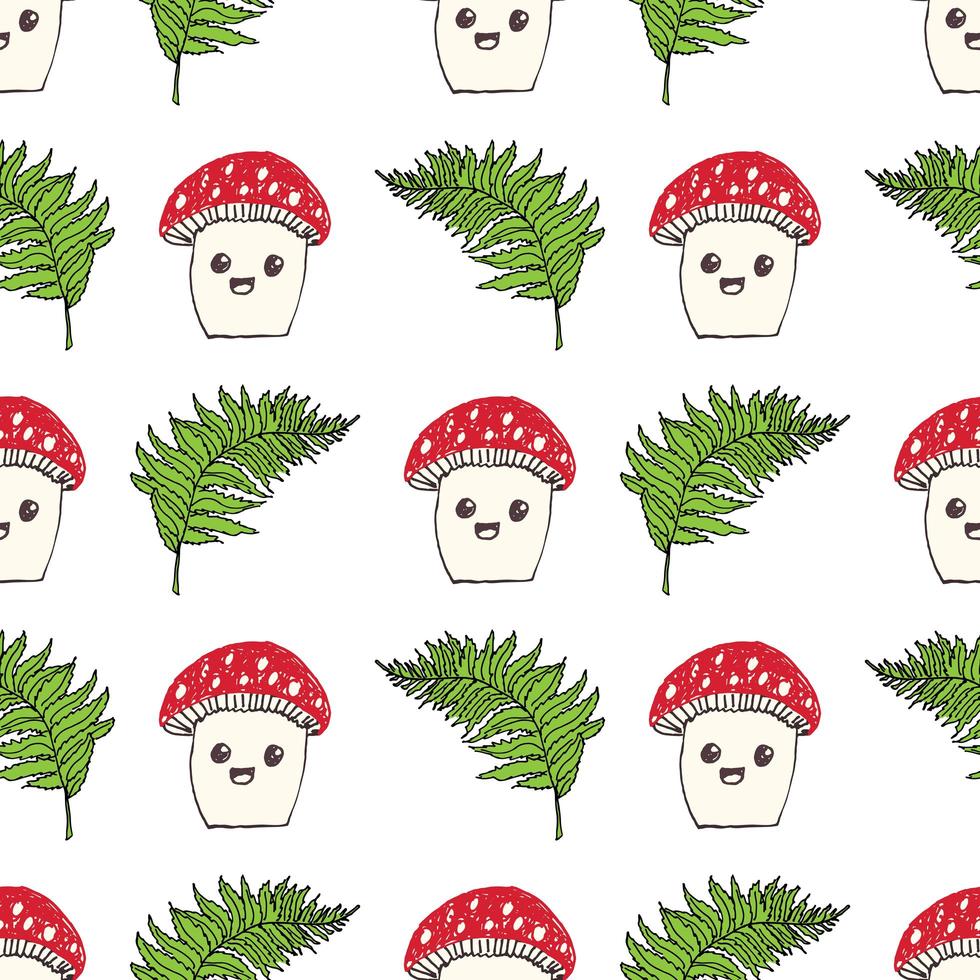 Cartoon Cute Mushroom Seamless Pattern Vector Illustration