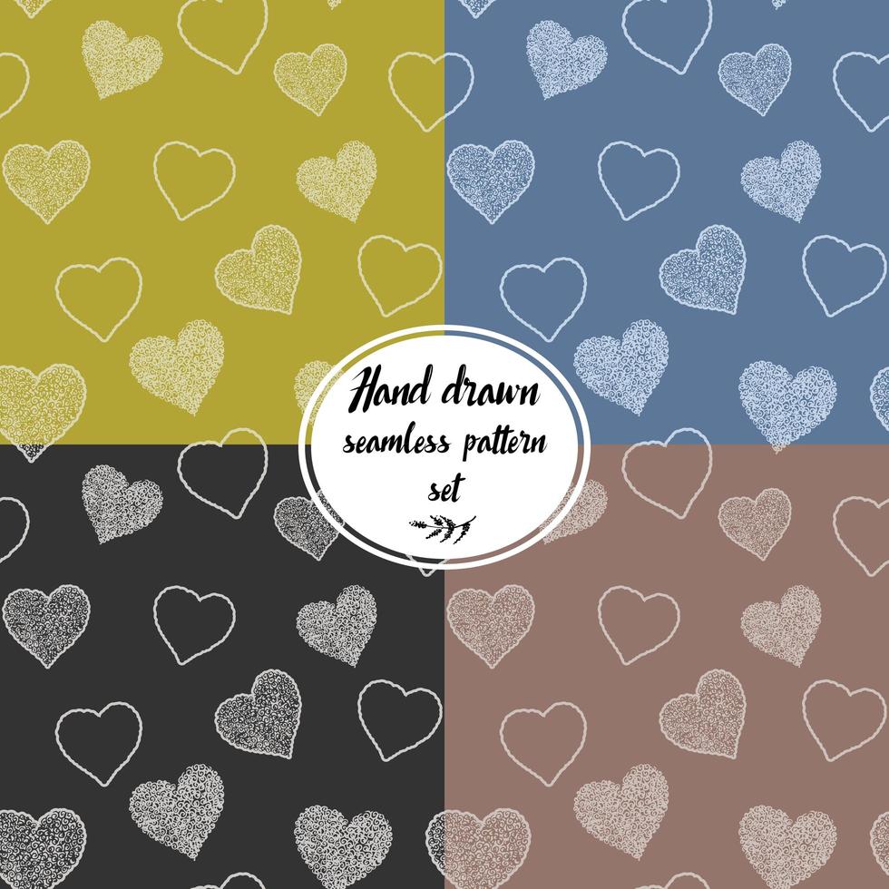 Seamless pattern set with hand drawn doodle hearts, vector illustration, Abstract background