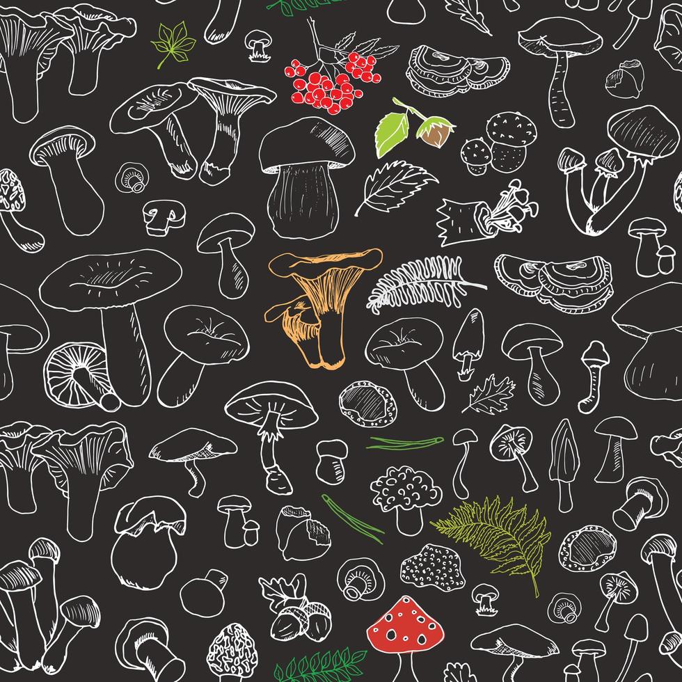 Mushroom hand drawn sketch Seamless Pattern. Vector Illustration.