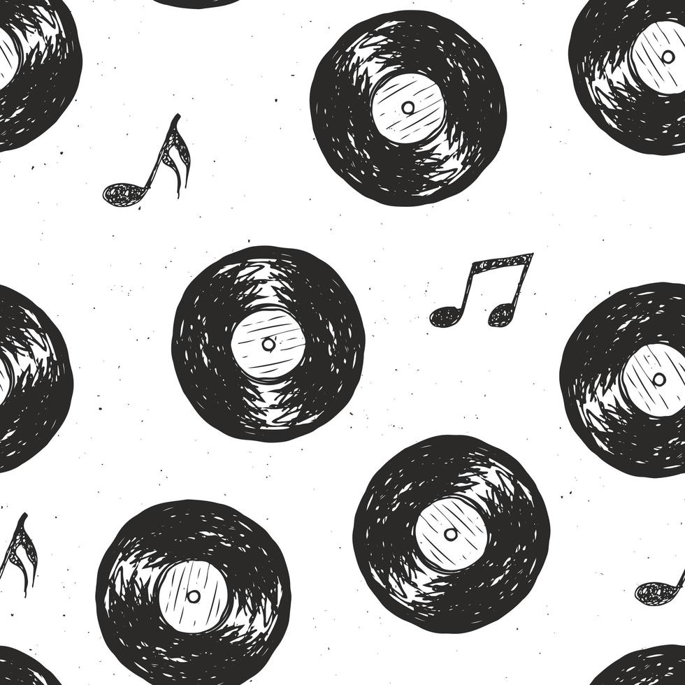 Vinyl record vintage seamless pattern hand drawn label sketch, grunge textured retro badge, typography design t-shirt print, vector illustration