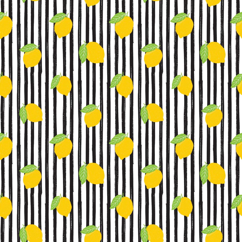 Lemon hand drawn sketch striped Seamless Pattern. Vector Illustration.