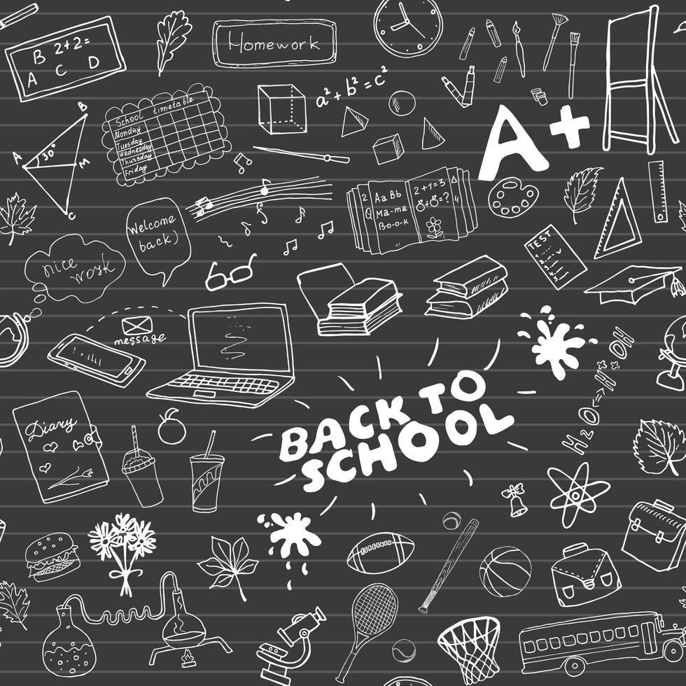 escuela, seamless, patrón, handdrawn, garabatos, vector, ilustración vector