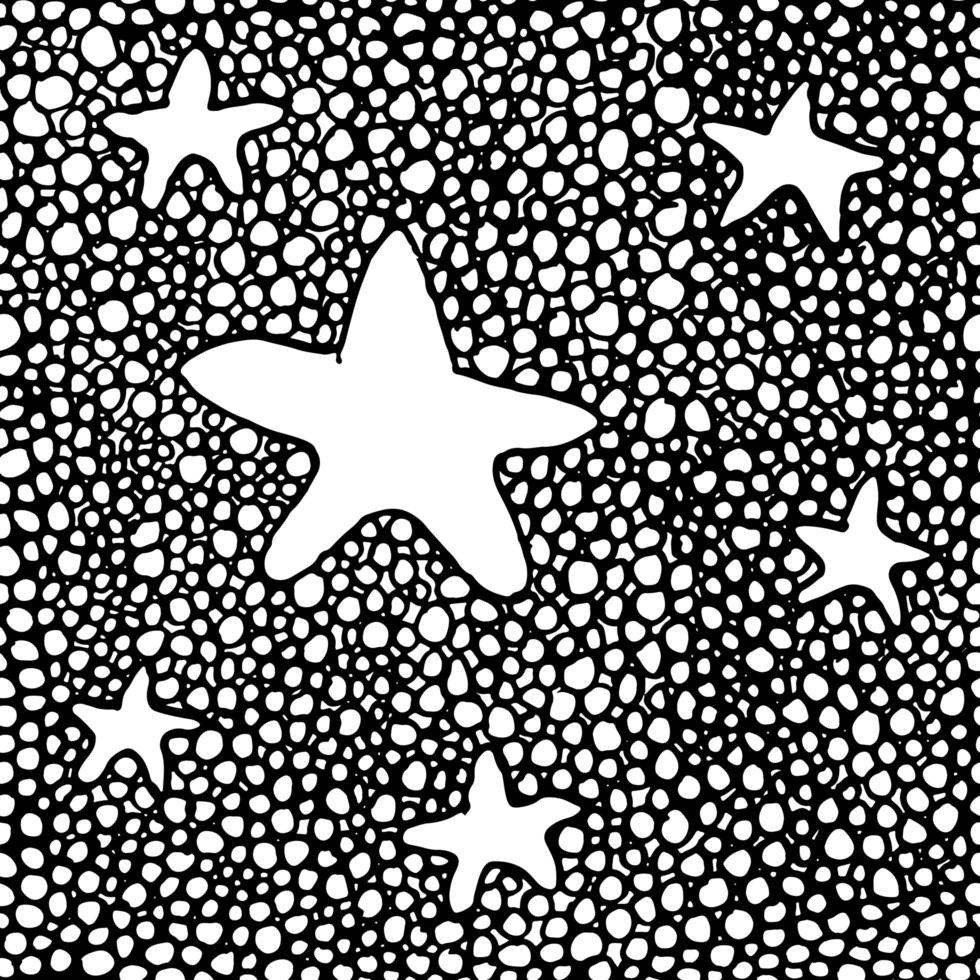 Hand drawn black brush stars, circles and dots seamless pattern, vector illustration