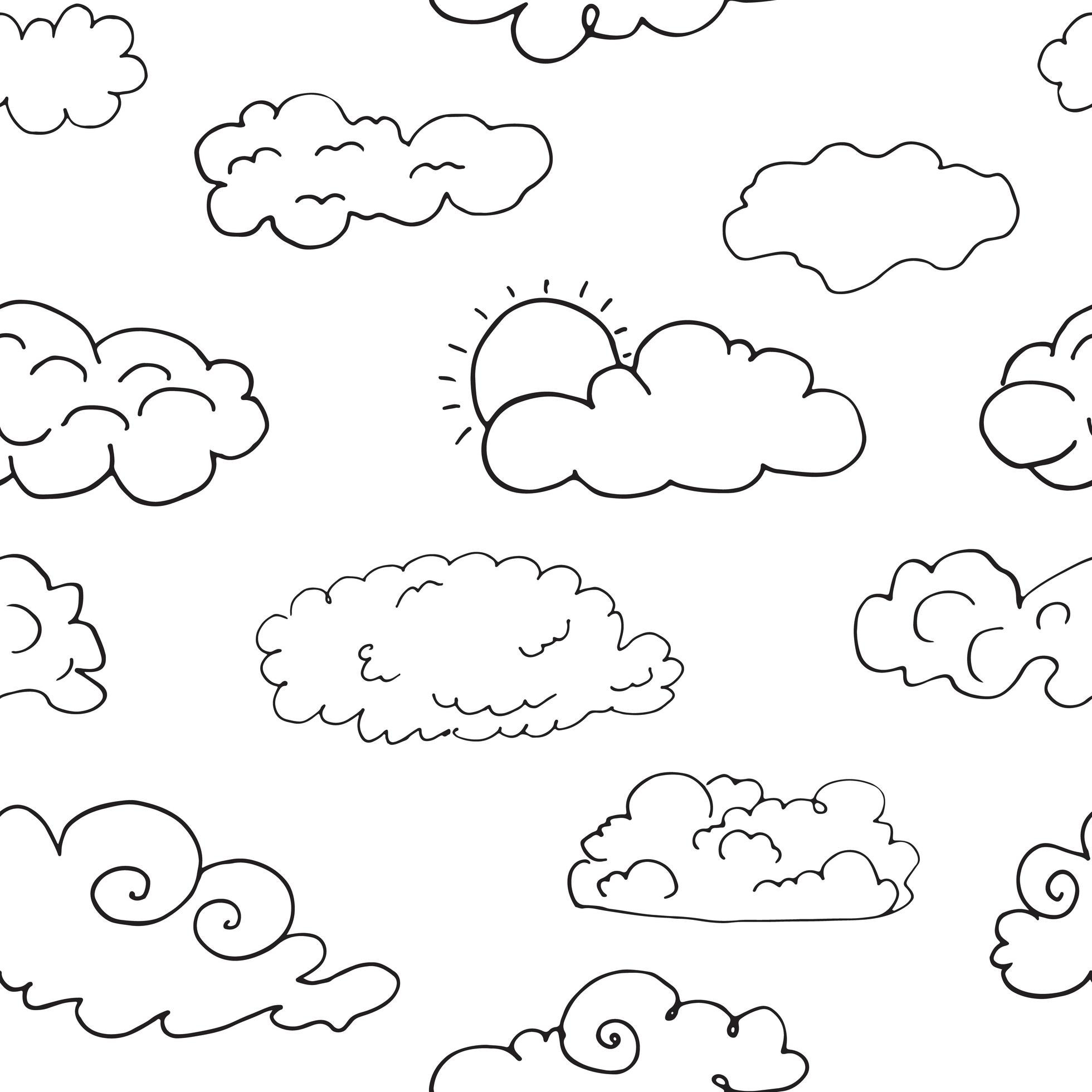 Hand drawn Doodle set of different Clouds, sketch Collection vector