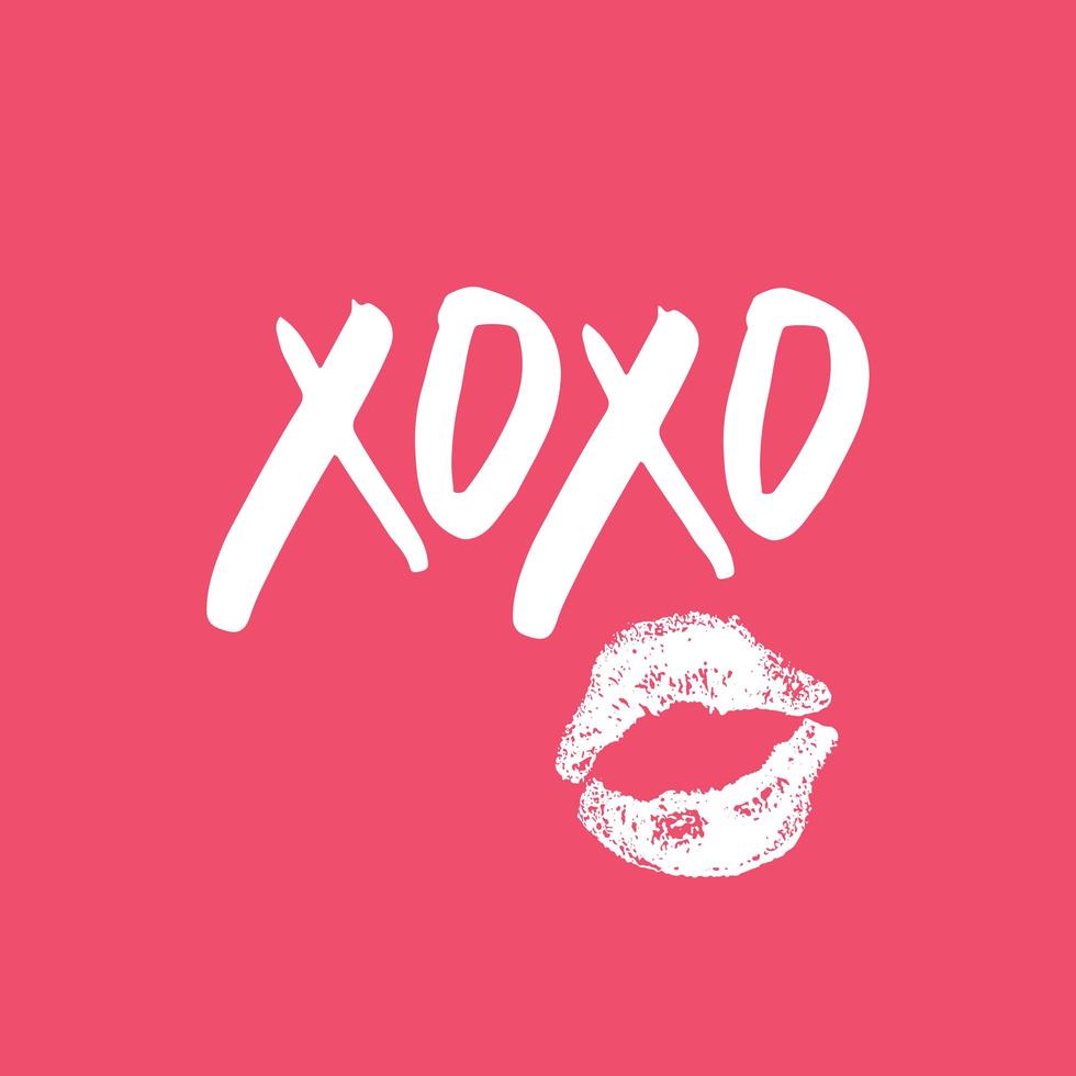 XOXO brush lettering sign, Grunge calligraphic hugs and kisses Phrase, Internet slang abbreviation XOXO symbols, vector illustration