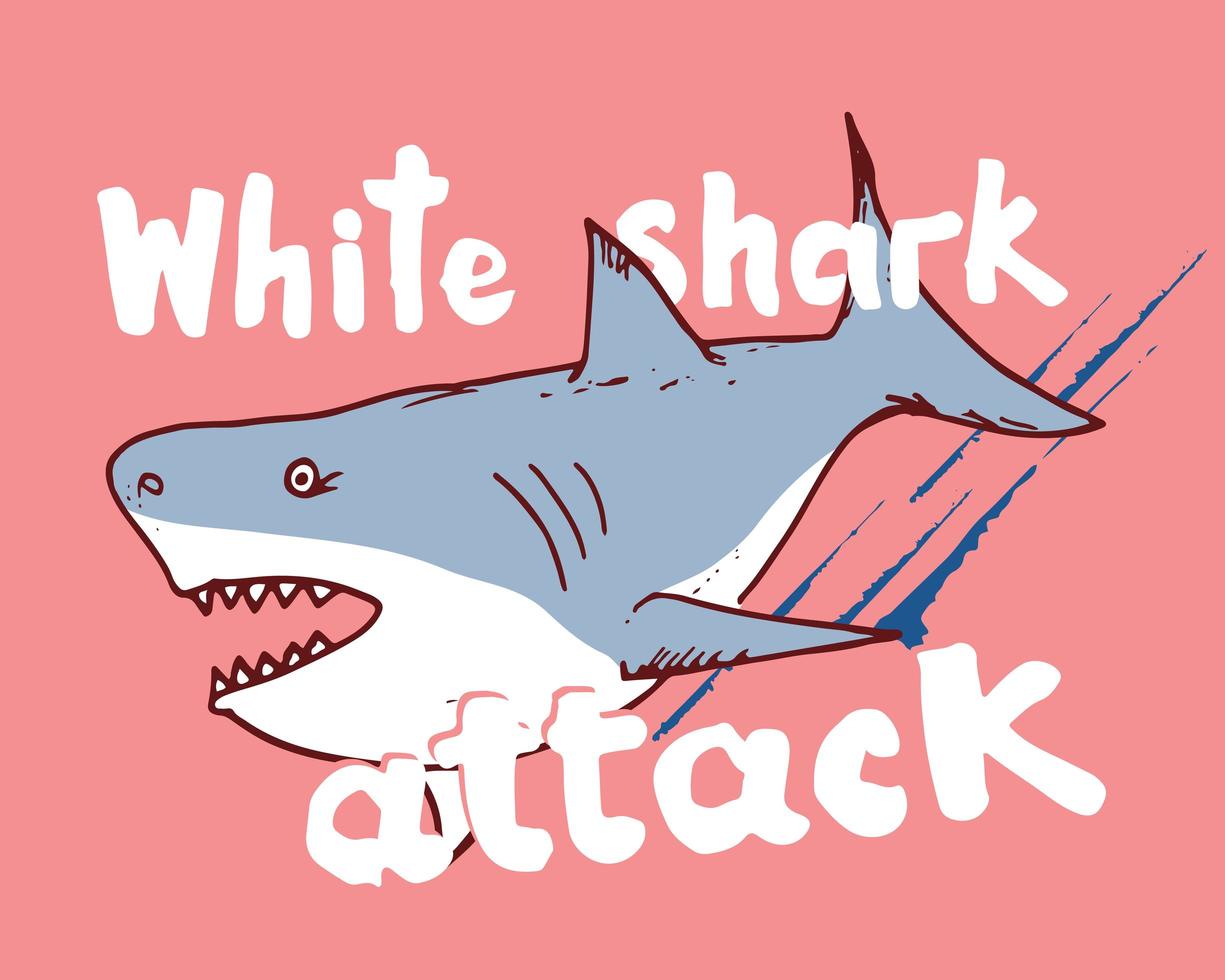 Lindo boceto dibujado a mano de tiburón, ilustración de vector de diseño de impresión de camiseta