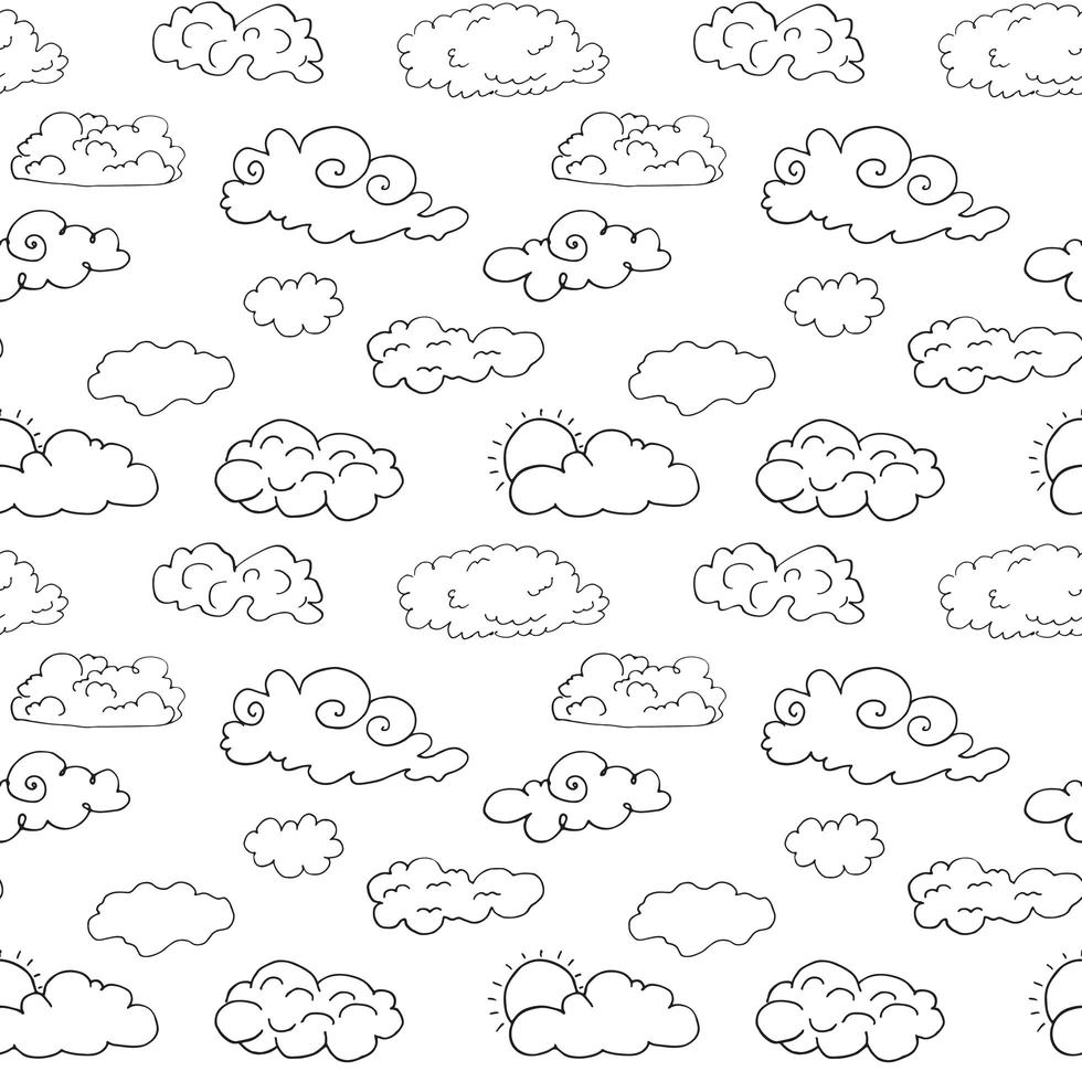 Hand drawn Doodle set of different Clouds, sketch Collection  vector illustration isolated on white