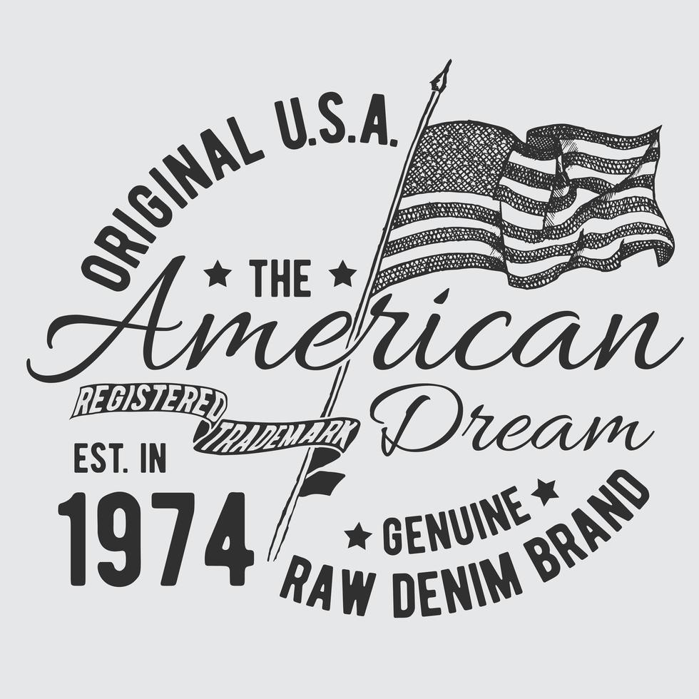 T-shirt typography design, USA printing graphics, typographic american vector illustration, united states graphic design for label or t-shirt print, Badge, Applique