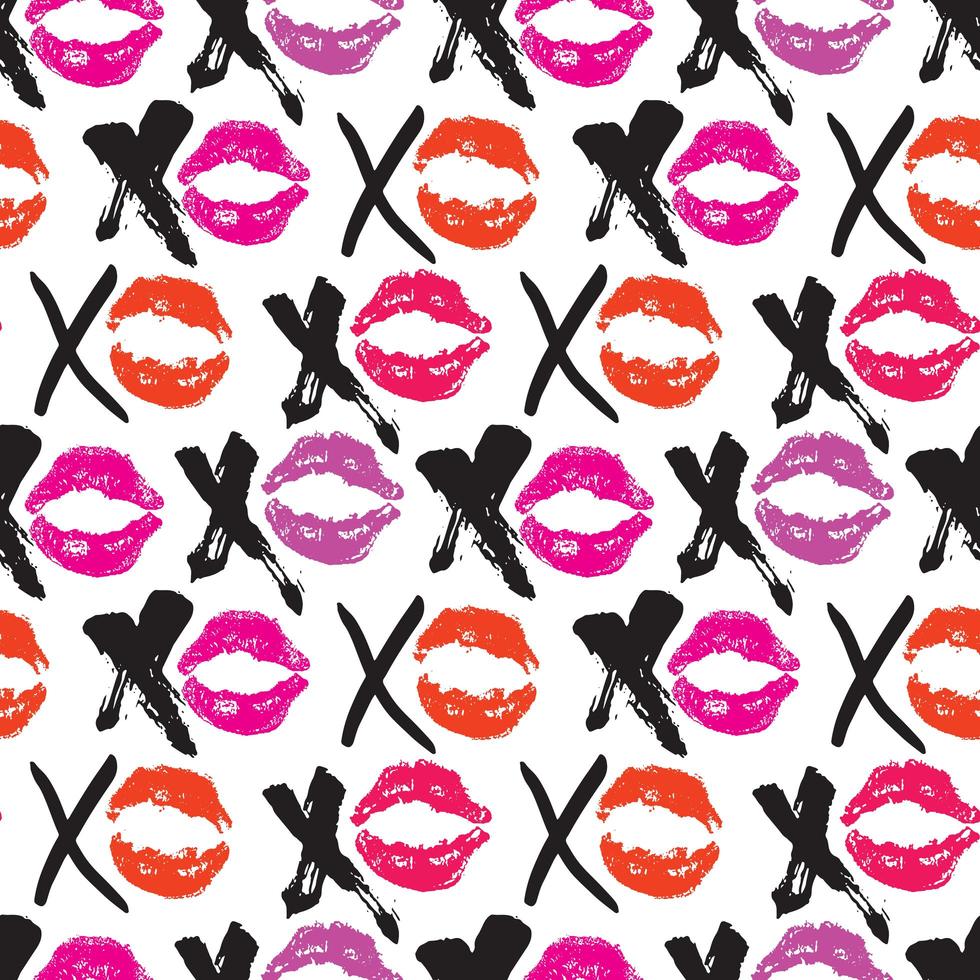 XOXO brush lettering signs seamless pattern, Grunge calligraphic hugs and kisses Phrase, Internet slang abbreviation XOXO symbols, vector illustration isolated on white background