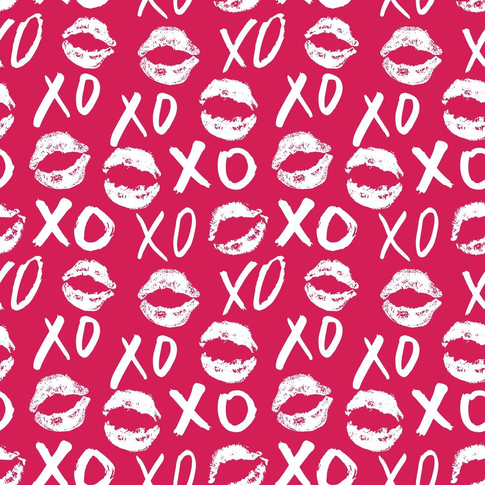 XOXO brush lettering signs seamless pattern, Grunge calligraphic hugs and kisses Phrase, Internet slang abbreviation XOXO symbols, vector illustration isolated on white background