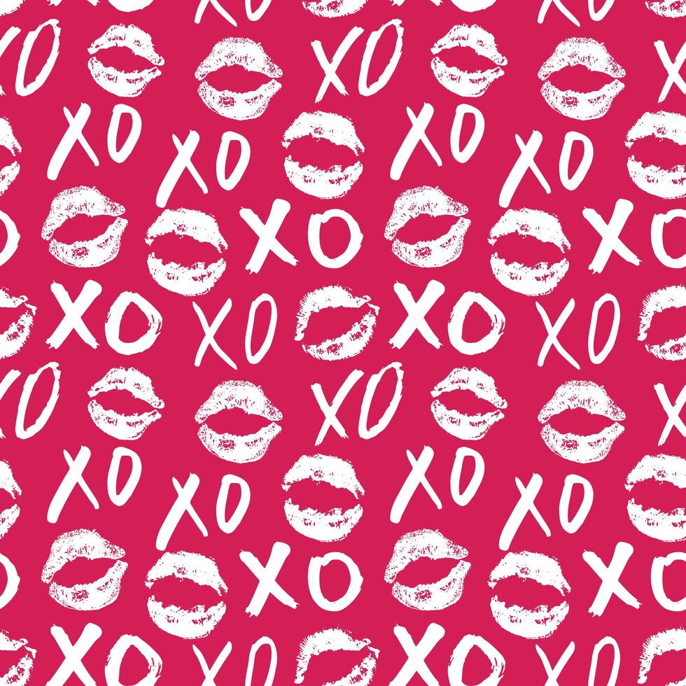 Xoxo cepillo letras signos de patrones sin fisuras, frase caligráfica de abrazos y besos de grunge, abreviatura de jerga de Internet símbolos xoxo, ilustración vectorial aislado sobre fondo blanco vector