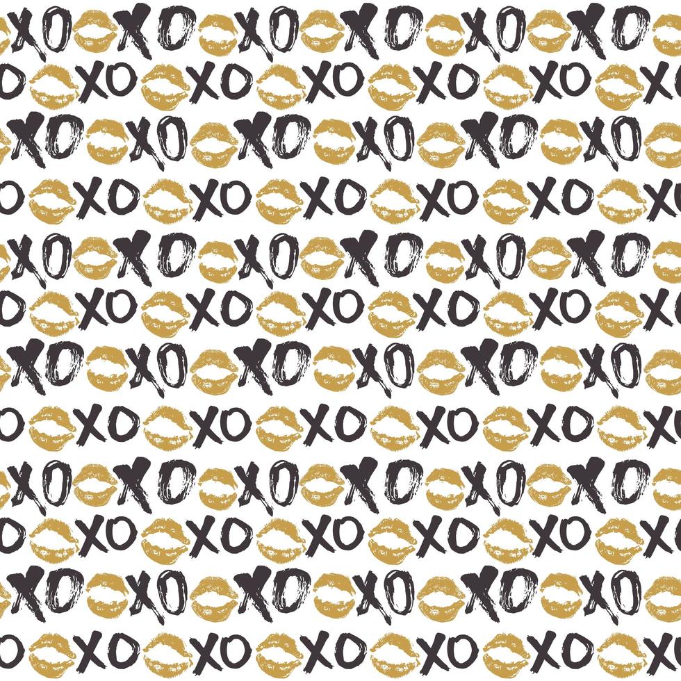 XOXO brush lettering signs seamless pattern, Grunge calligraphic hugs and kisses Phrase, Internet slang abbreviation XOXO symbols, vector illustration isolated on white background
