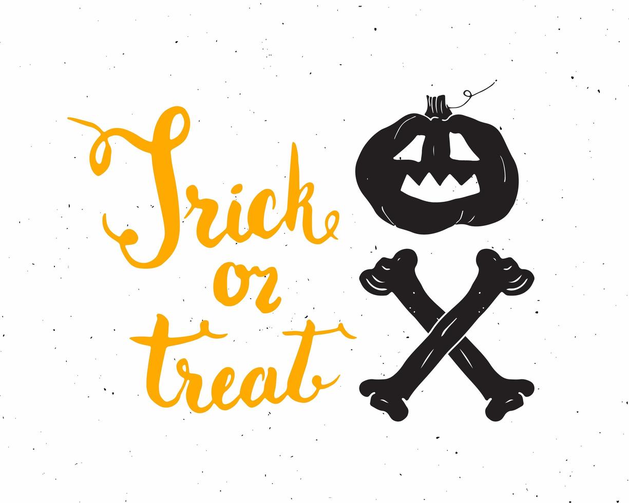 tarjeta de felicitación de halloween. Letrero de caligrafía de letras y elementos dibujados a mano, invitación a una fiesta o diseño de banner de vacaciones ilustración vectorial vector