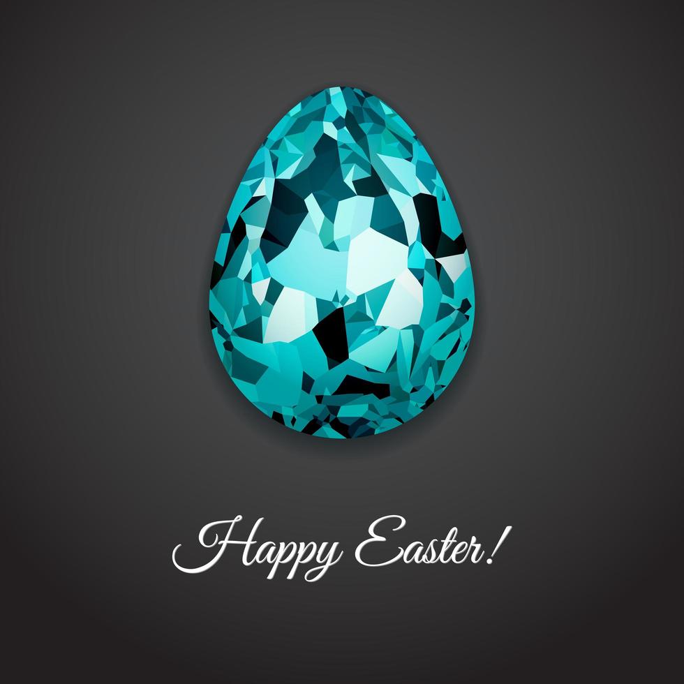 Happy Easter greeting card design with creative crystal easter egg on dark background and sign Happy Easter, vector illustration