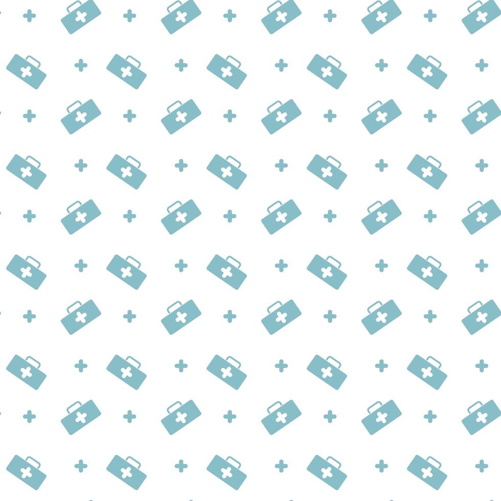 Medicine chest and cross icon seamless pattern. Background with first aid kit for healthcare center medical facility, pharmacy or support service vector
