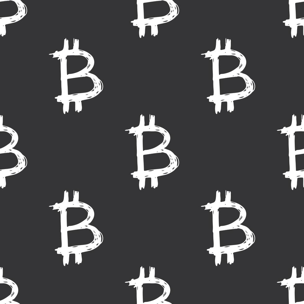 Bitcoin sign icon brush lettering seamless pattern, Grunge calligraphic symbols background, vector illustration