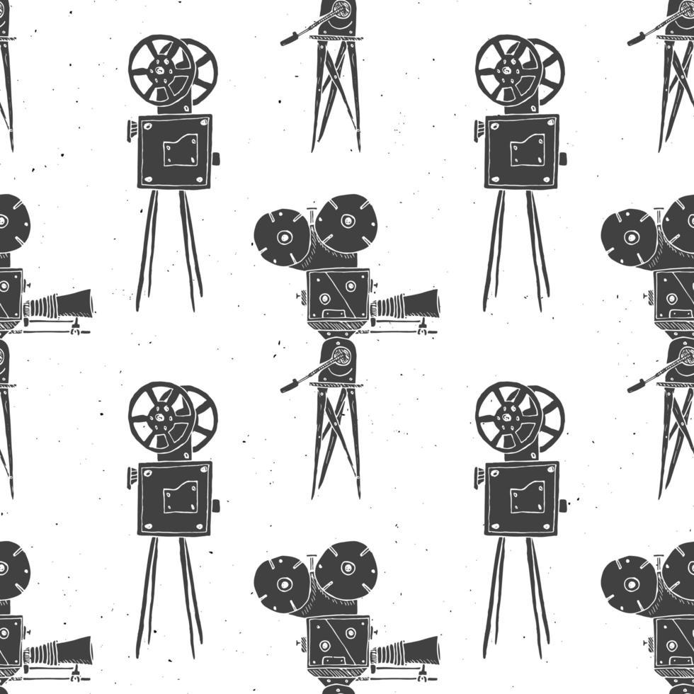 Cámara vintage de patrones sin fisuras, boceto dibujado a mano, cine retro y industria cinematográfica, ilustración vectorial vector