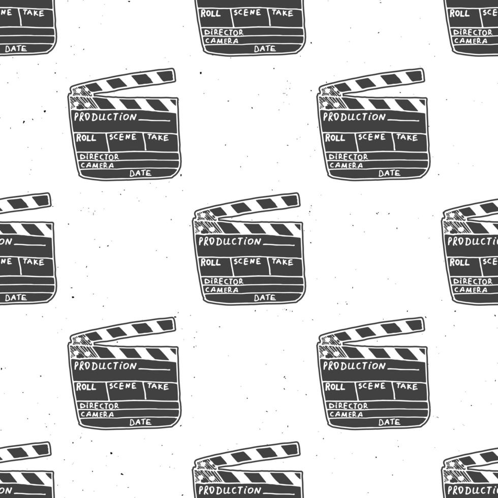 Clapperboard seamless pattern, vintage handdrawn sketch, retro movie industry, vector illustration