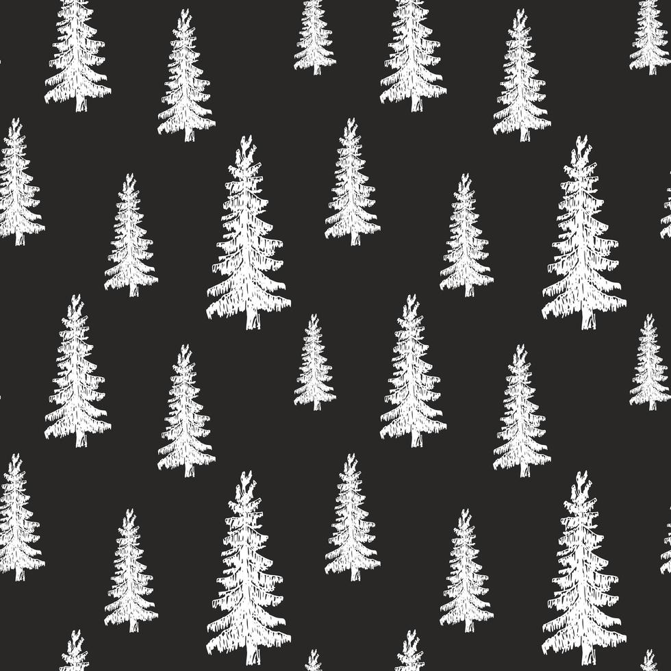 Pine tree hand drawn sketch retro, vintage Seamless Pattern. Vector Illustration.