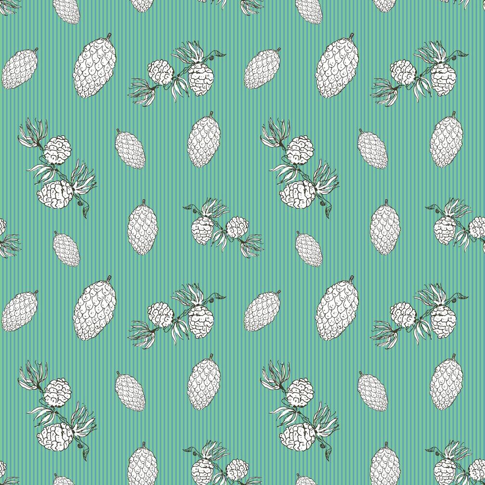 Pine cones hand drawn sketch retro, vintage Seamless Pattern. Vector Illustration.