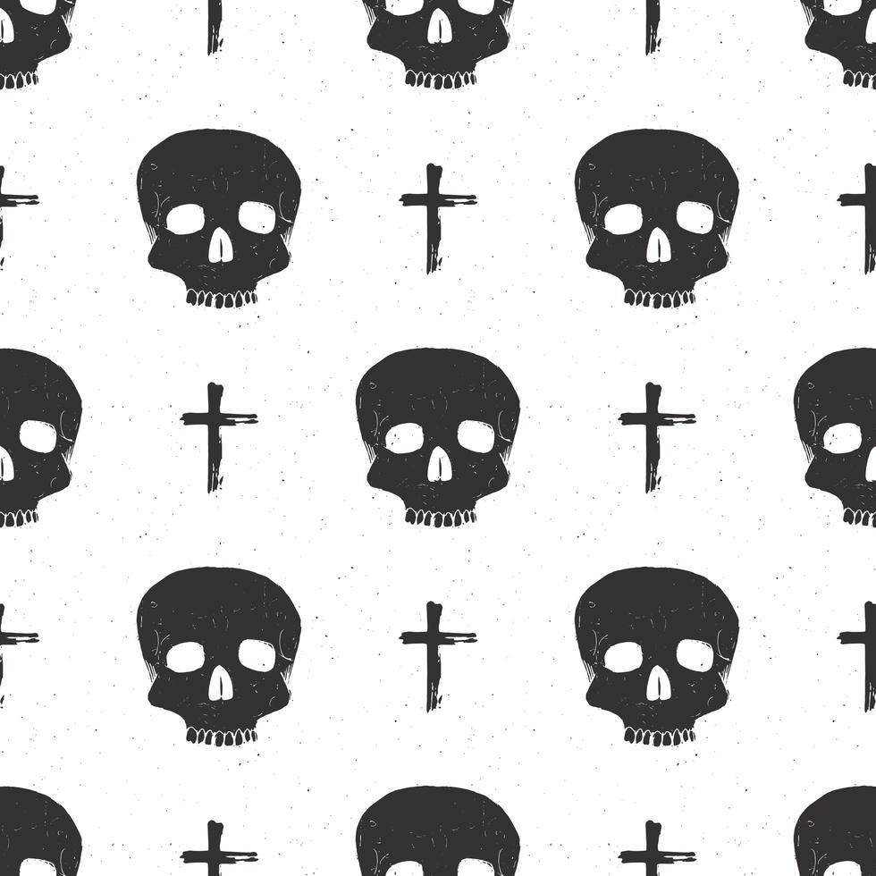 Skull and cross sumbol seamless pattern, hand drawn sketch vector illustration