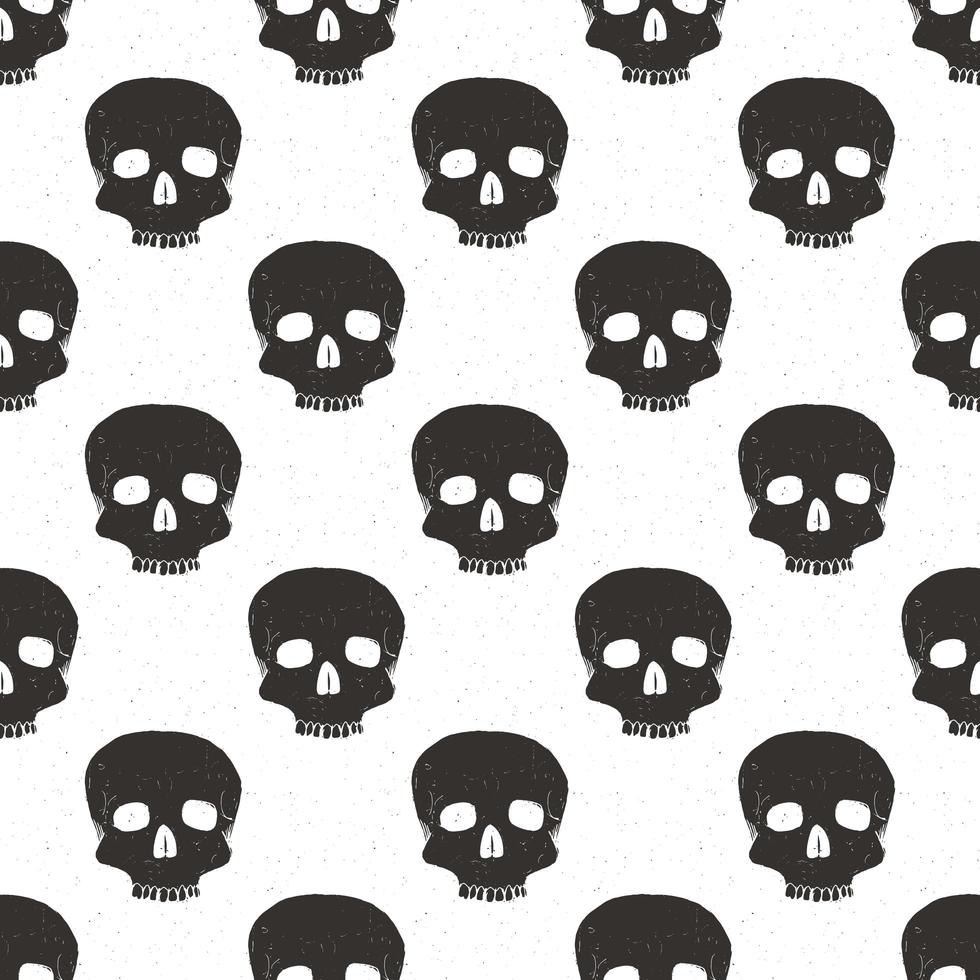 Skull seamless pattern, hand drawn sketch vector illustration