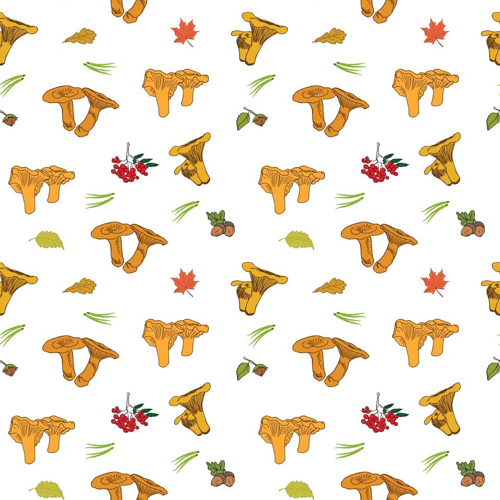 Mushroom hand drawn sketch Seamless Pattern. Vector Illustration.