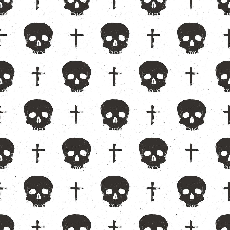 Skull and cross sumbol seamless pattern, hand drawn sketch vector illustration