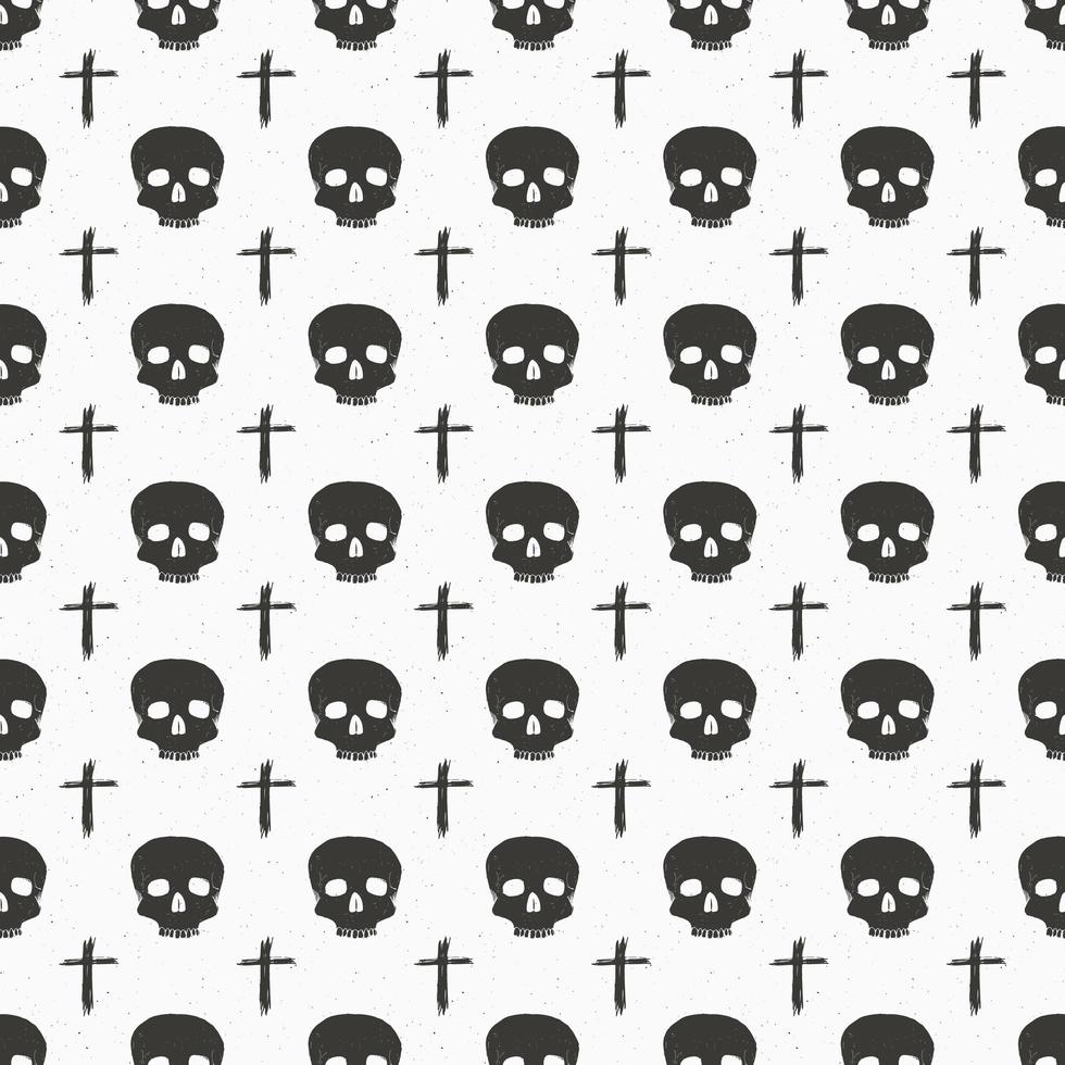 Skull and cross sumbol seamless pattern, hand drawn sketch vector illustration