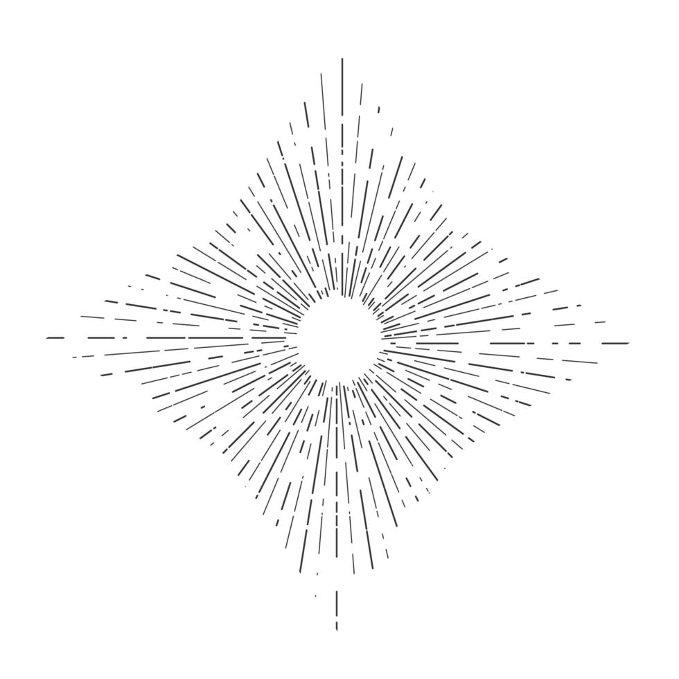 ráfagas de sol retro, forma de rayos de sol radiante vintage para logotipo, etiquetas o emblemas e ilustración de vector de plantilla de decoración de tipografía aislado sobre fondo blanco.