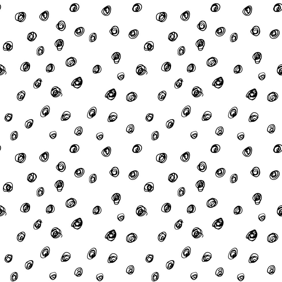 Hand drawn black brush circles and dots seamless pattern, vector illustration