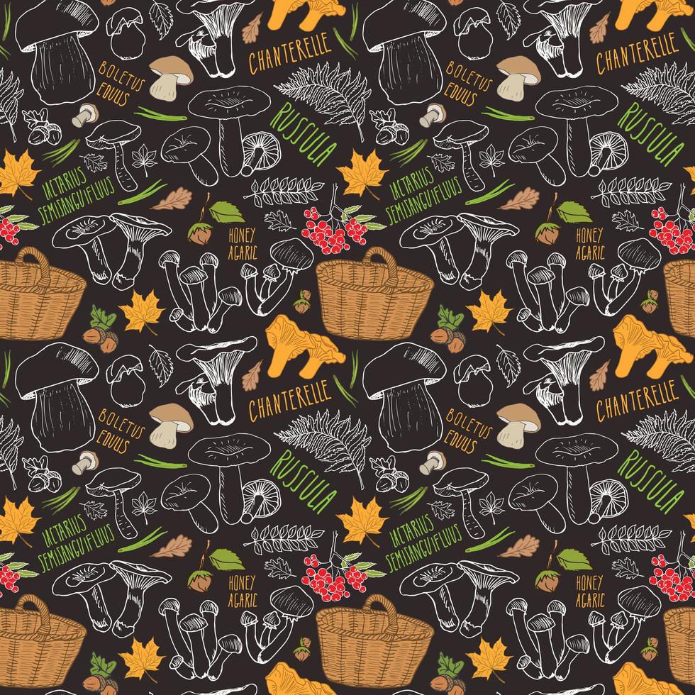Mushroom hand drawn sketch Seamless Pattern. Vector Illustration.