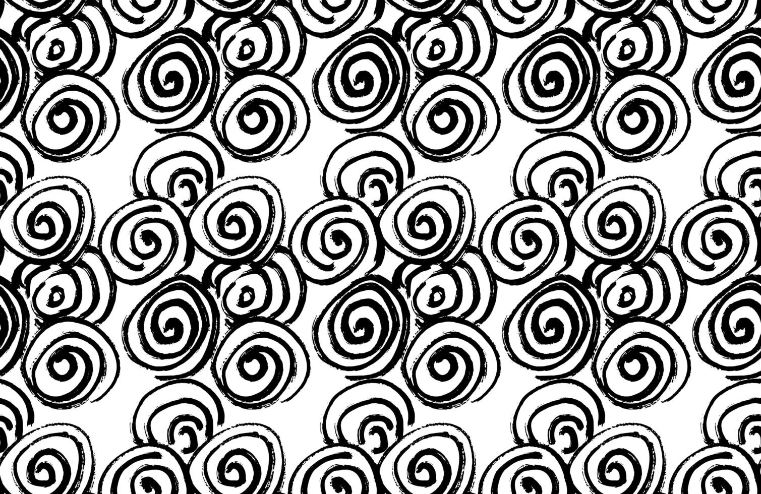 Dibujado a mano cepillo negro espiral abstracto de patrones sin fisuras, ilustración vectorial vector