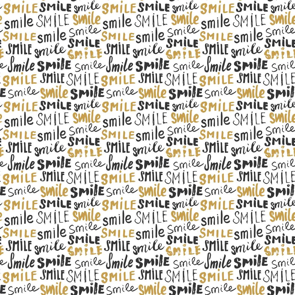 Smile lettering seamless pattern. Hand drawn sketched calligraphic signs, grunge textured retro badge, Vintage typography design print, vector illustration